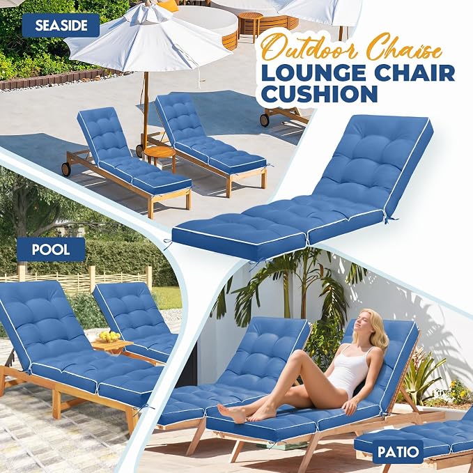 Outdoor Chaise Lounge Chair Cushion, Waterproof Non-Slip Patio Chaise Lounge - Image 7