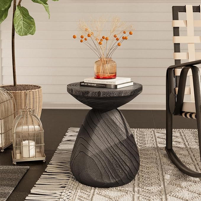 COSIEST Outdoor Side Table Colored Faux Wood, Stump End Stool w Tree Rings by COSIEST