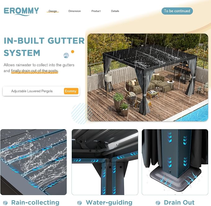 EROMMY Louvered Pergola 10' x 10' Outdoor Hard Top Pergola - Image 3