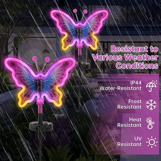 Butterfly Solar Lights, Solar Butterfly Outdoor Light, Garden Decor, Neon - Image 5