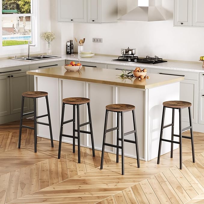 Bar Stools, 28 Inch Kitchen Breakfast Bar Chairs, Industrial Bar Stools - Image 2