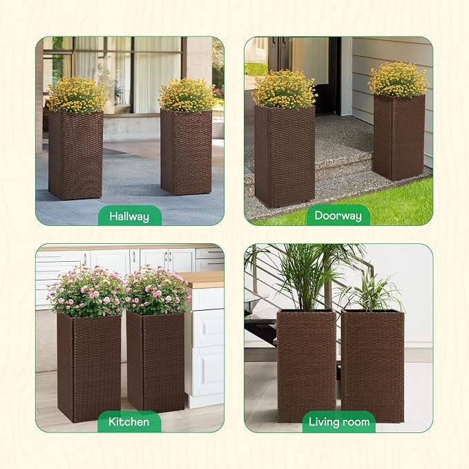 IDZO All-Weather Wicker Planters, 24 in Tall Wicker Planters, Self-Watering - Image 6