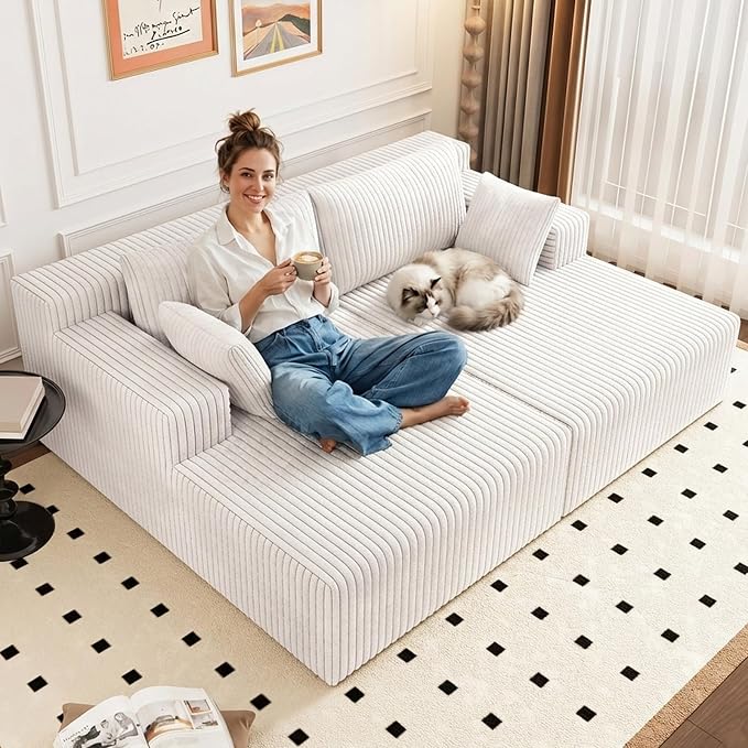 ODUWA Oversized Double Chaise Lounges Indoor, Upholstered Boneless Cloud - Image 7