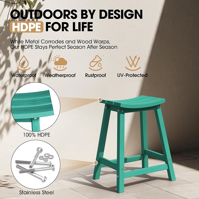 Ciokea 2 Set 24" Outdoor Bar Stools Heavy Duty HDPE Counter Height Bar Stools - Image 4
