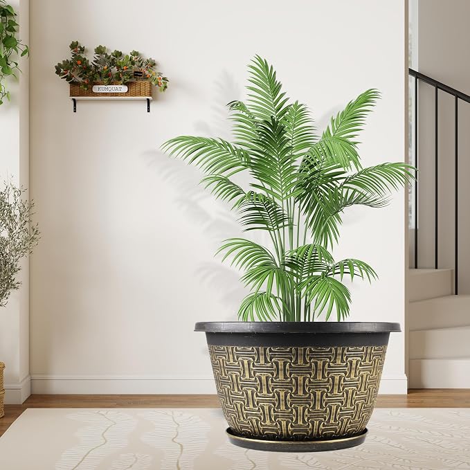 4 Pack 16 Inch Planter, Large Plastic Flower Pots Outdoor Indoor - Image 2