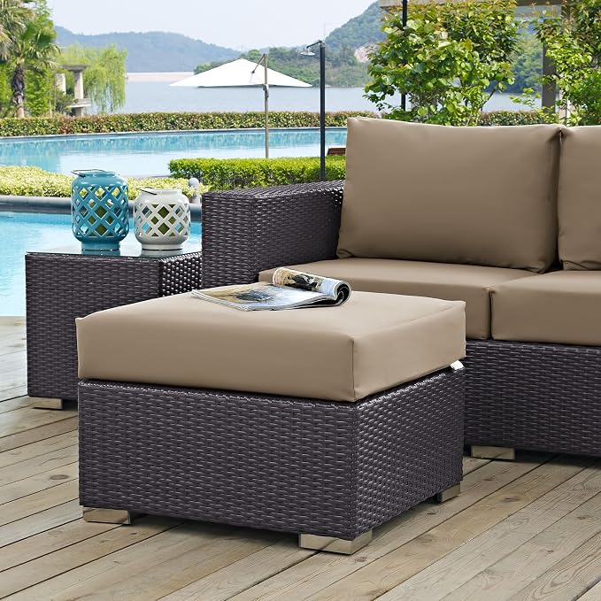 Modway Convene Wicker Rattan Outdoor Patio Square Ottoman - Image 4