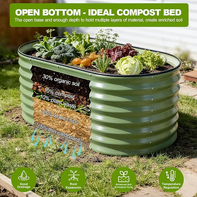 24" Tall Galvanized Raised Garden Bed Outdoor, Large Oval Raised Beds - Image 7