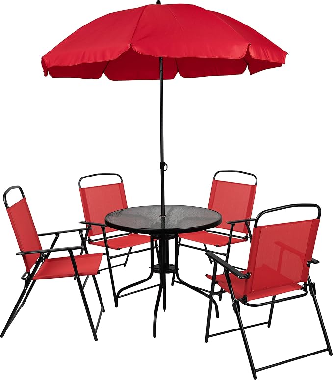 Flash Furniture Nantucket 6 Piece Red Patio Garden Set - Image 2