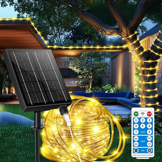 98FT Waterproof 300LEDs Solar Rope Lights, Type C Charging, Remote-Controlled by LairtPOW