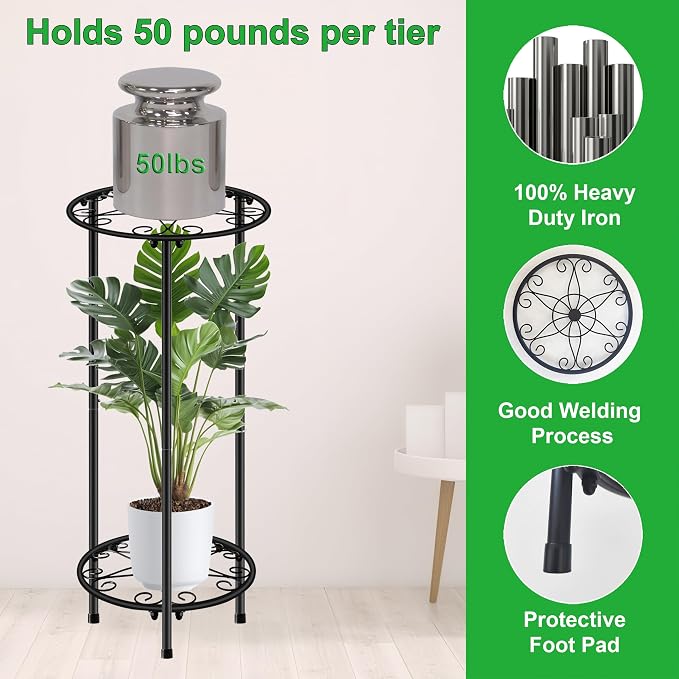 CASIMR Plant Stand Indoor Outdoor, Metal Rustproof Flower Shelf 2 Tier 23.9 inch - Image 2