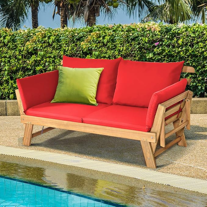 Tangkula Convertible Acacia Wood Patio Couch Sofa Bed - Image 4