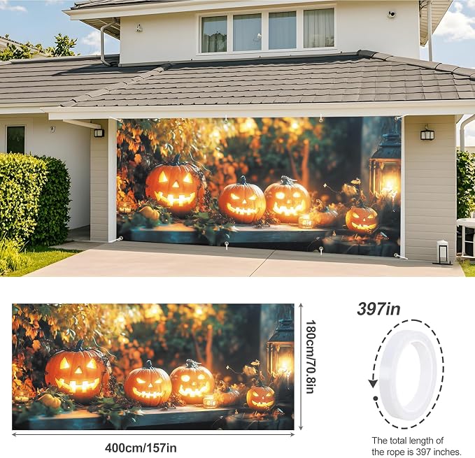 ANNA QUEEN Halloween Pumpkin Garage Door Banner 6 x 13FT, Glowing - Image 3