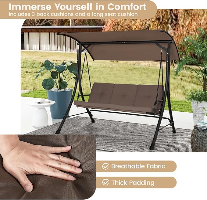HAPPYGRILL 3-Seat Outdoor Porch Swing - Image 7
