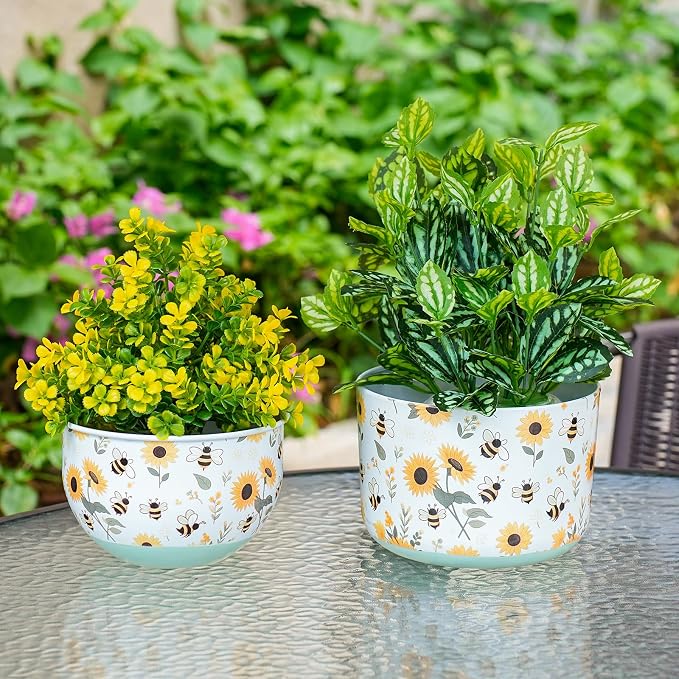 Butterfly & Bee Metal Planters Set of 2 – Decorative Flower Pots - Image 5