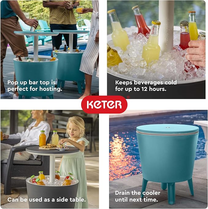 Keter Modern Cool Bar Outdoor Patio Furniture and Hot Tub Side Table - Image 7