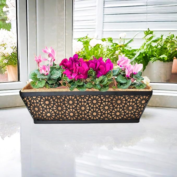 4 Pack 30" Railing Planter Window Box Deck Balcony Rail Planter Black Metal - Image 3