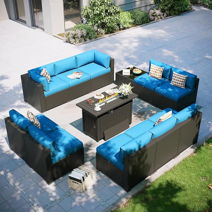 Aoxun Patio Furniture Set with Fire Pit Table, 12 Piece Outdoor Sectional Sofas by Aoxun