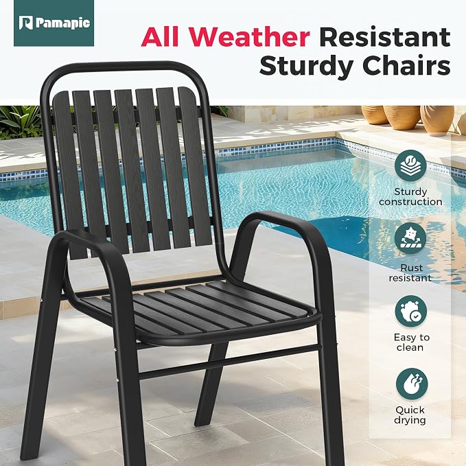 Pamapic Outdoor Dining Sets for 6, Rectangular Steel Slat Table - Image 7