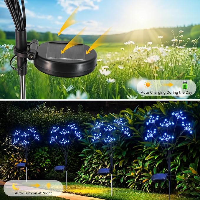 Solar Garden Lights 2 Pack Waterproof Solar Swaying Starburst Light Outdoor - Image 4