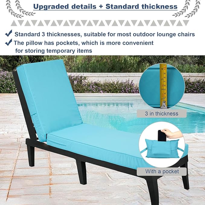 Outdoor Chaise Lounge Cushions Set of 2, Waterproof Fade Resistant Patio - Image 3