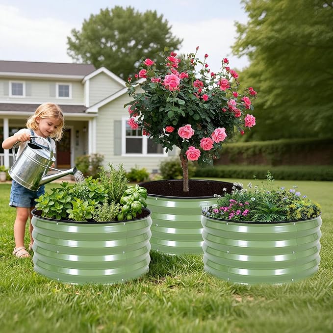 INNO STAG 3 Pcs Round Galvanized Raised Garden Bed — 2×2×1ft Planter Box - Image 9