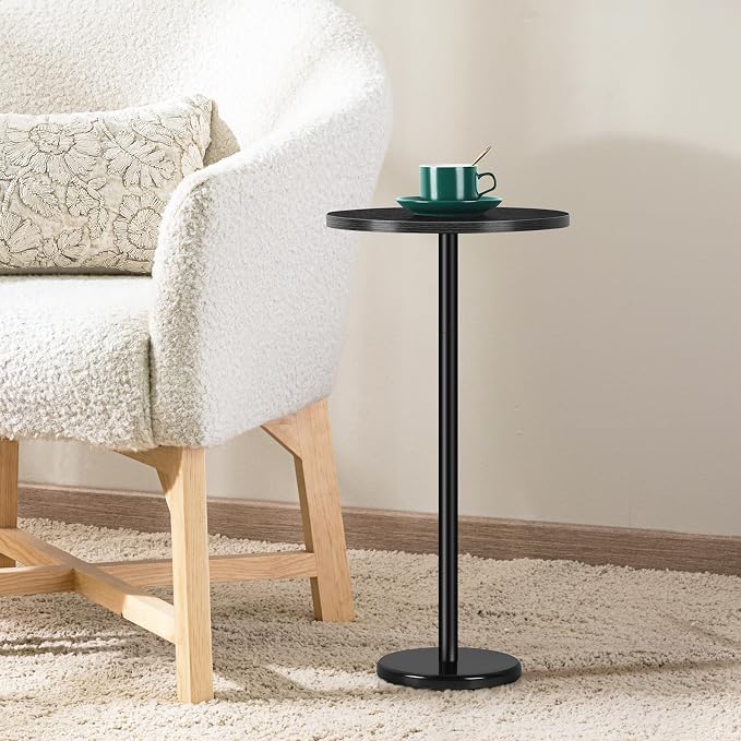 Black Drink Table Small Round Pedestal Side Table - Image 8