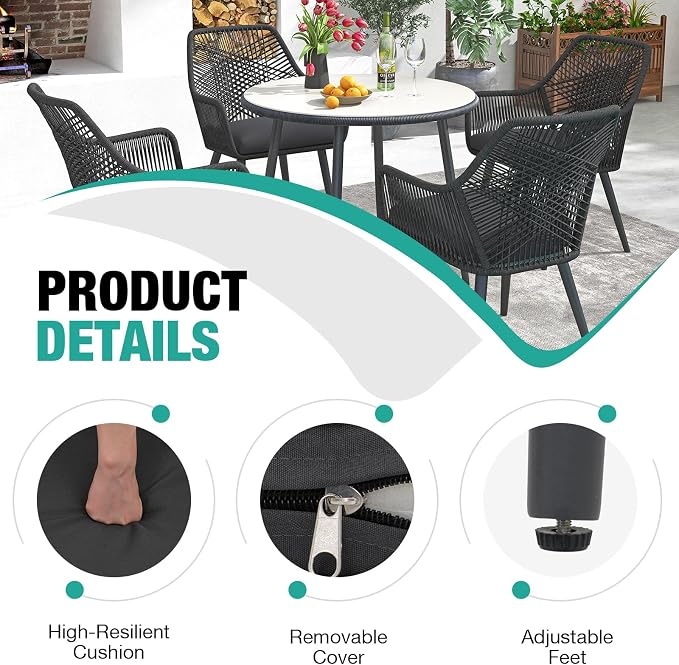 Patiorama 5-PC Patio Dining Set, Outdoor Dining Table Chair Set, All-Weather - Image 6