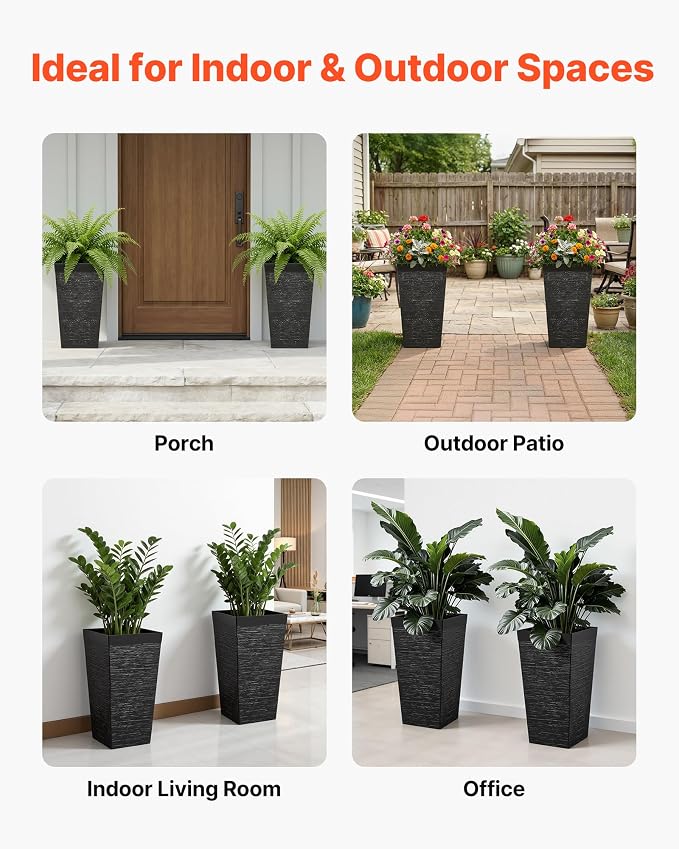 VEVOR Set of 2 Tall Planters for Outdoor Plants 23 inch, Modern Planters for - Image 6