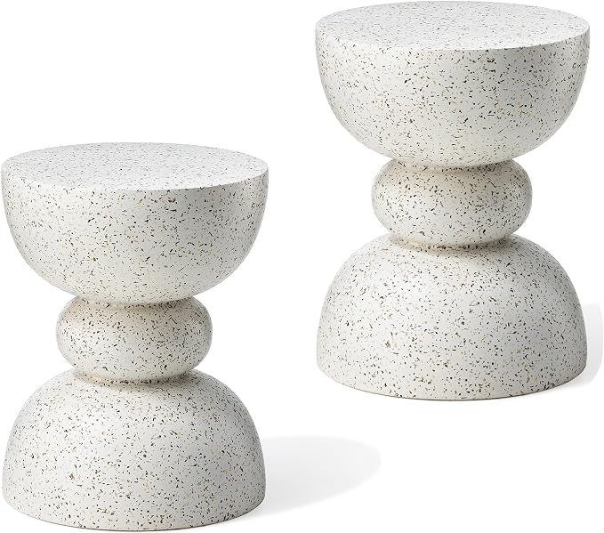 Glitzhome Outdoor Side Tables Set of 2, Heavy Duty Patio Sturdy Faux Terrazzo by Glitzhome