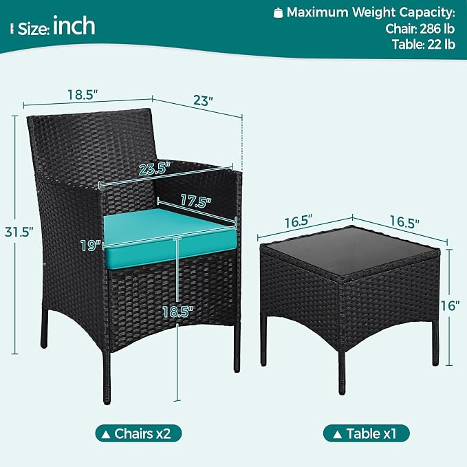 Yaheetech 3 Pieces Patio Porch Furniture Set, Outdoor PE Rattan Wicker - Image 3