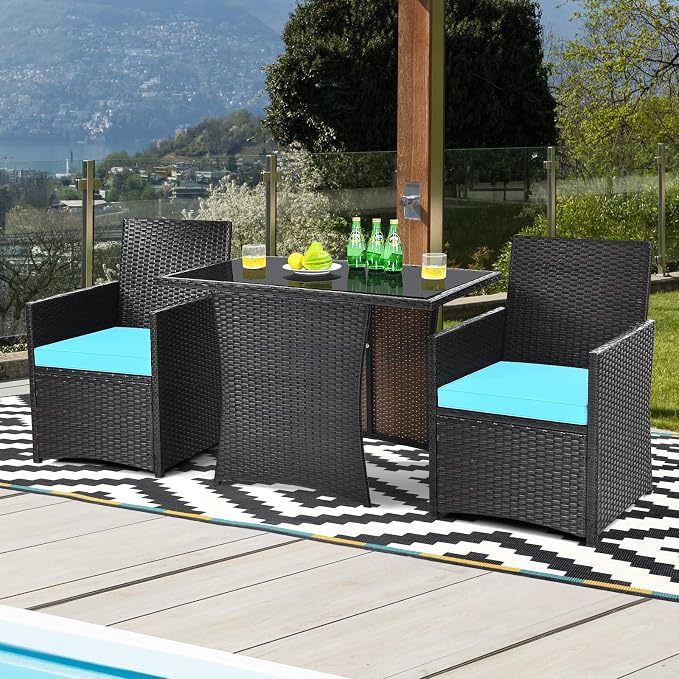 Tangkula 3 Pieces Patio Dining Set, Space-Saving PE Rattan Bistro Set - Image 4
