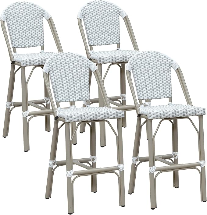 PURPLE LEAF Outdoor Bar Stools Set of 4 Champagne 30'' Patio Bar Stool Print by PURPLELEAF