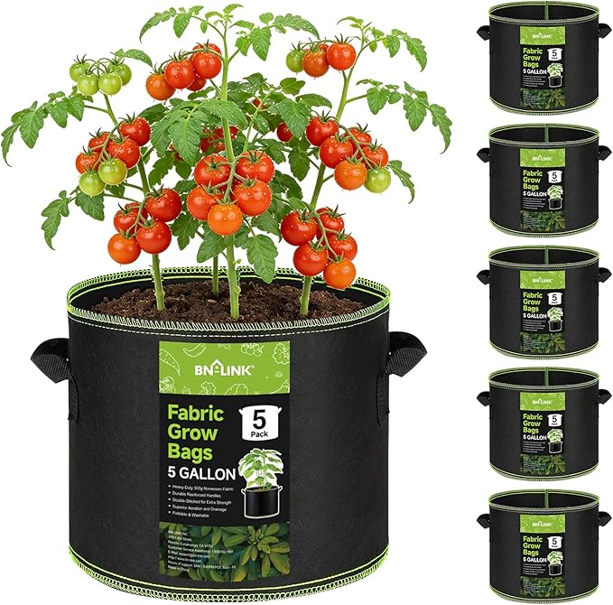 BN-LINK 5-Pack 5 Gallon Grow Bags, Heavy Duty Aeration Fabric Pots by BN-LINK