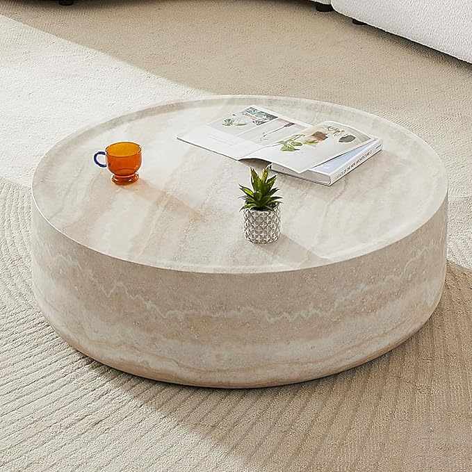 Round Coffee Table for Living Room Circle Coffee Table Modern Drum Center Table by JURMALYN