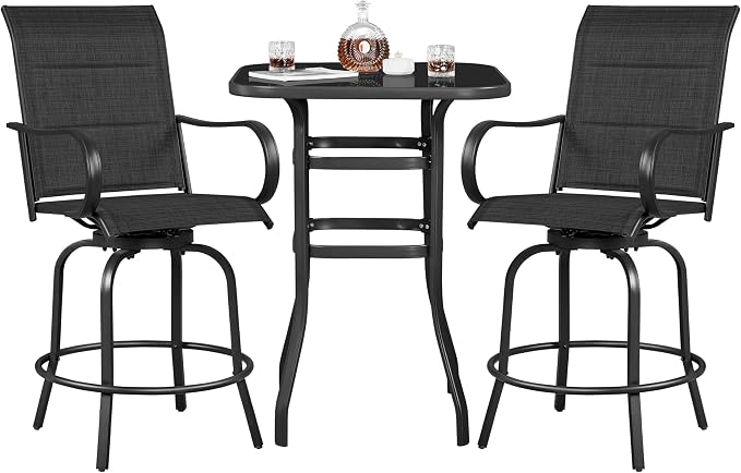 Yaheetech 3Pcs Patio Stools Bar Set, 360 Rotating Swivel Chairs by Yaheetech
