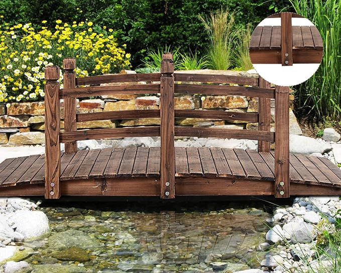 HAPPYGRILL Wooden Bridge, Small Wood Garden Bridge - Image 4