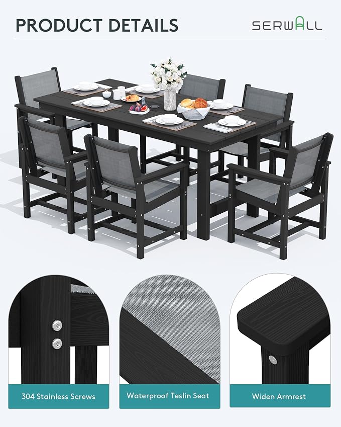 SERWALL Textilene Outdoor Dining Chair Set of 2, HDPE Frame - Image 5