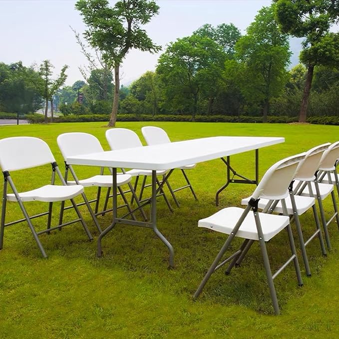 8 Foot Folding Table 8ft Foldable Portable Plastic Picnic Tables - Image 2