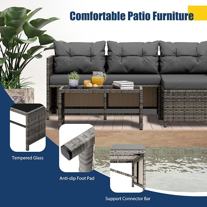Vongrasig 3 Pieces Patio Furniture Sets, All-Weather Wicker Outdoor Sofa Couch - Image 5