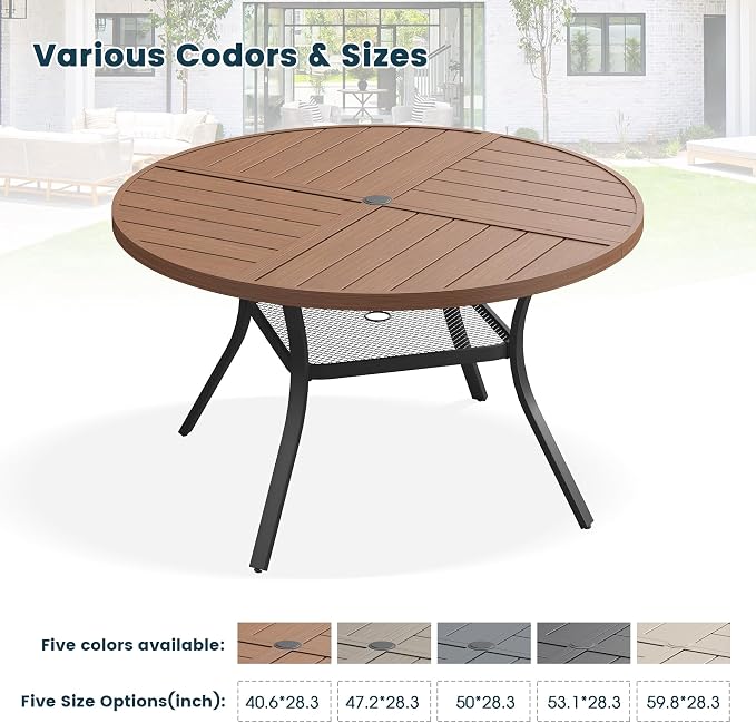 Patio Dining Table for 4-6, Round Metal Outdoor Table - Image 6