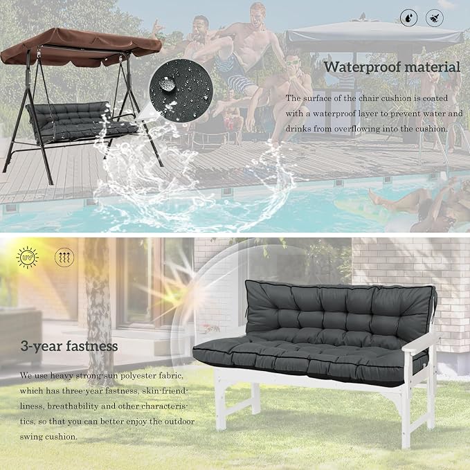 Outside Benches Cushion with Backrest, Thicken Waterproof Swing Cushions 2/3 - Image 6