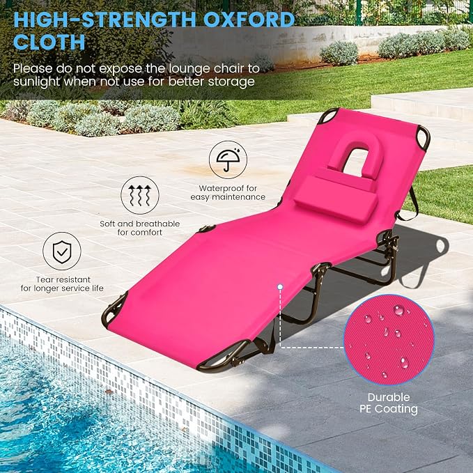 GYMAX Tanning Chair, 350lbs Beach Lounge Chair - Image 9