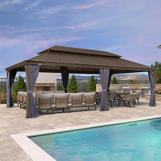 PURPLE LEAF 14' X 24' Outdoor Hardtop Gazebo Patio Wide Aluminum Frame Metal - Image 2