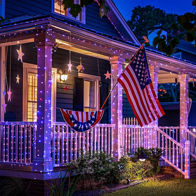 JMEXSUSS 2 Pack Red White and Blue Solar Lights, Each 100 LED 33FT Solar Fairy - Image 5