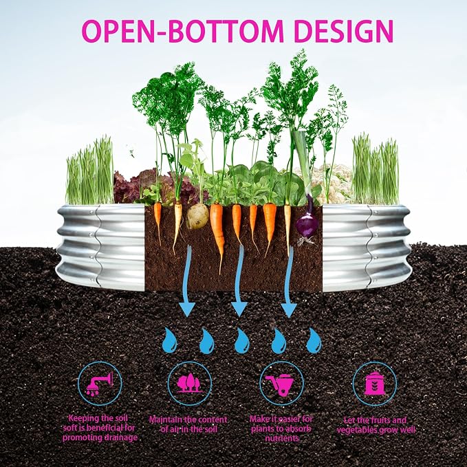 Durable Round Galvanized Steel Raised Garden Bed - Image 3