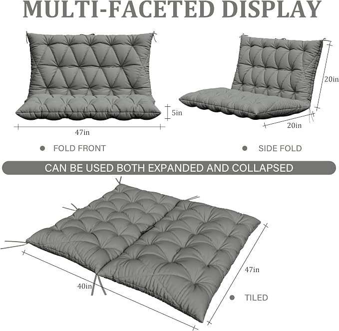 Porch Swing Cushion with Backrest, Waterproof Bench Cushion - Image 2