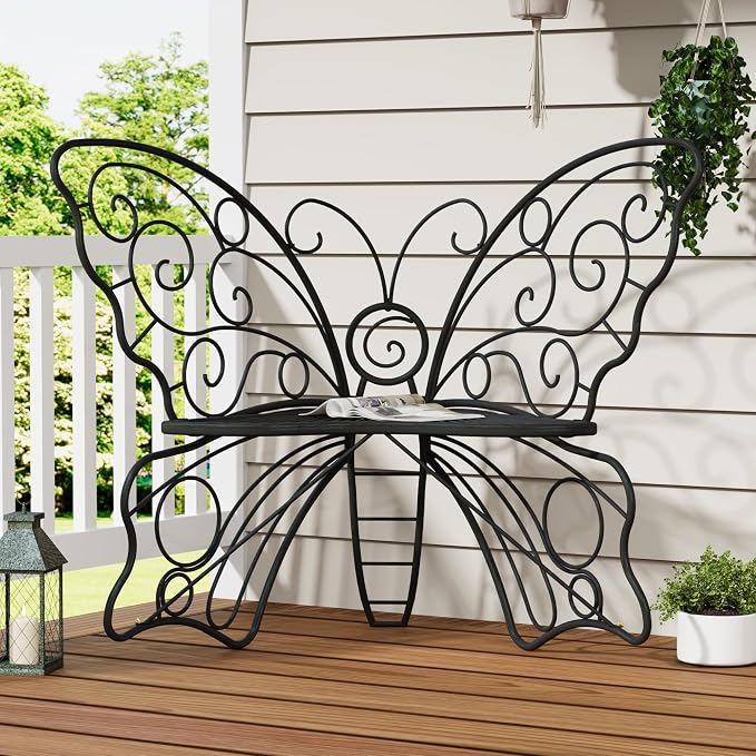 49 Inch Outdoor Bench, Weatherproof Butterfly Front Porch Benches by Decoccino