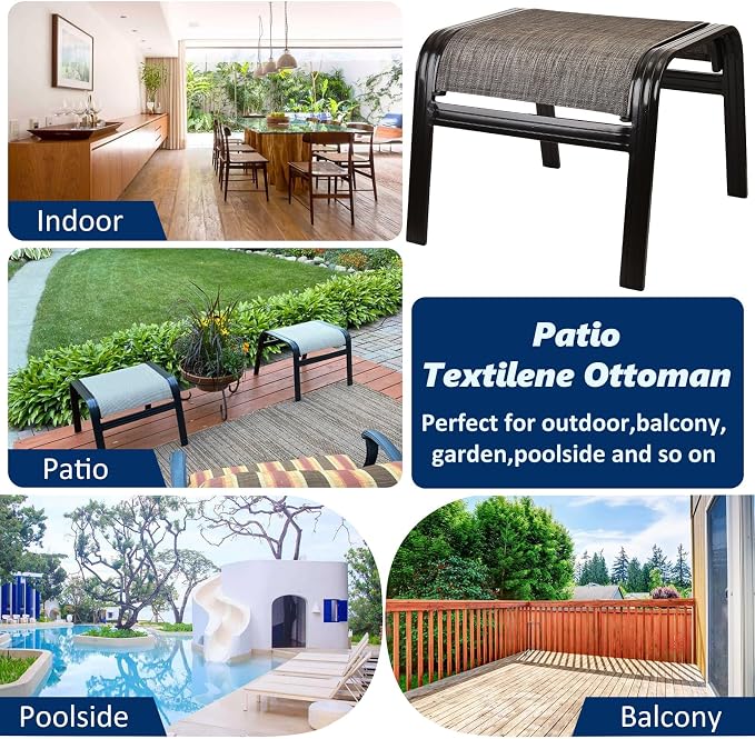 Outdoor Patio Ottoman Seat Textilene Portable Metal Footstool Portable Footrest - Image 6