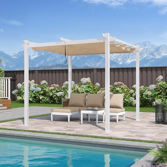 PURPLE LEAF 10' x 10' Outdoor Aluminum Pergola White Heavy-Duty Retractable - Image 2