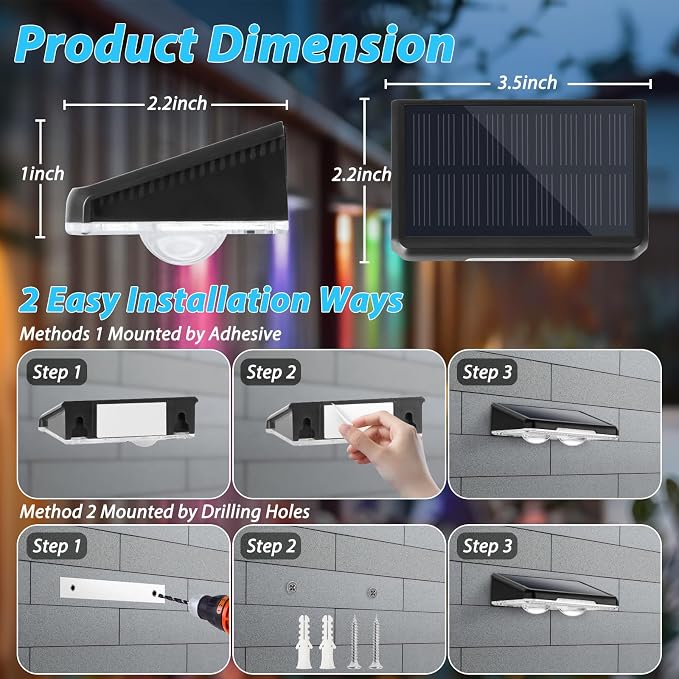 Solar Fence Lights 12-Pack, Waterproof Solar Powered Outdoor Deck Light - Image 5